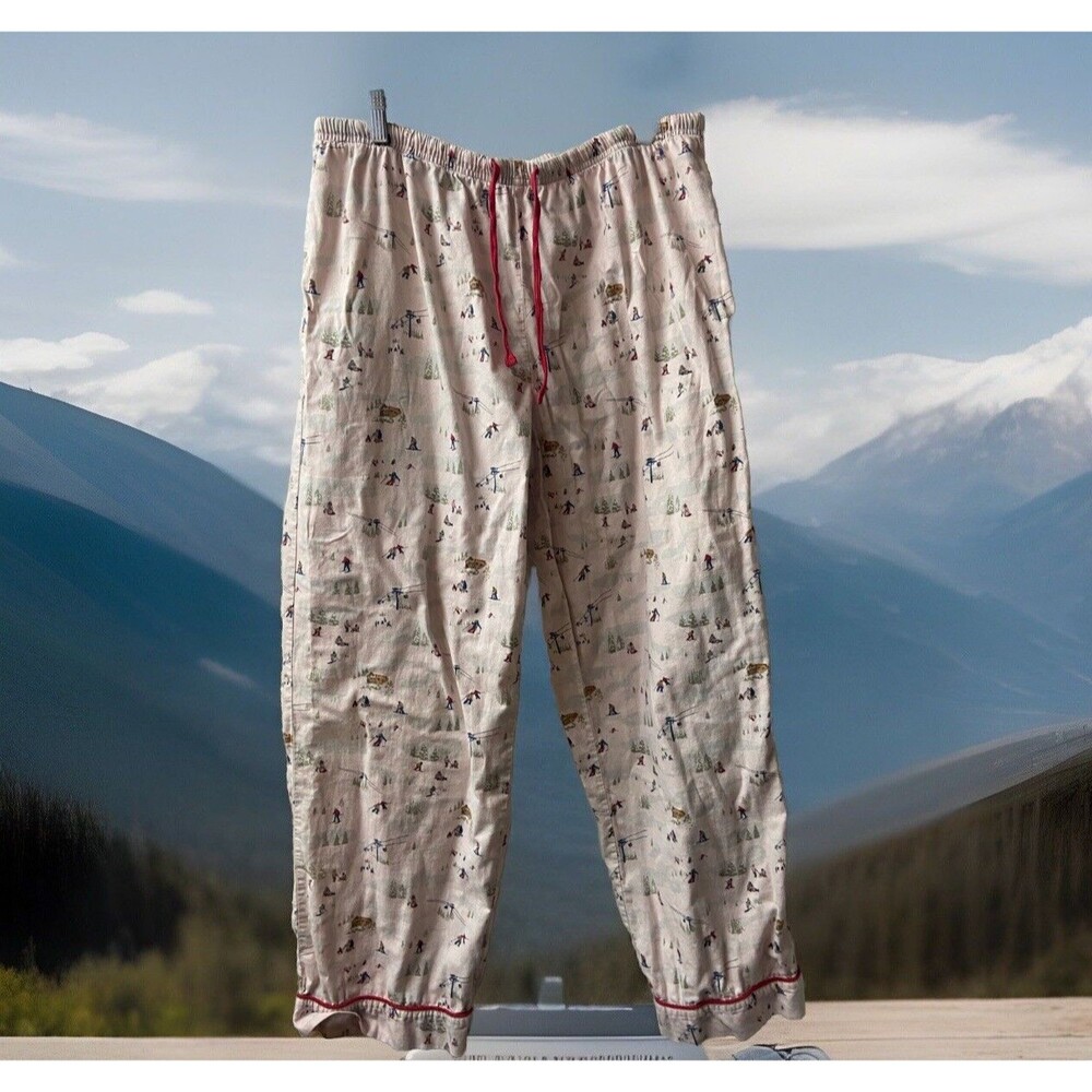Hearth & Hand W Magnolia Pajama Pants Womens Large Pink Ski Themed Flannel Tie